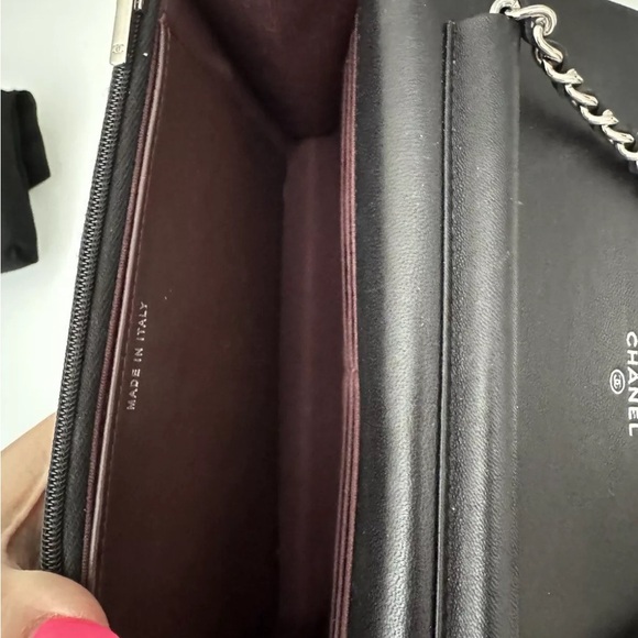 Authentic Chanel Wallet on Chain Quilted Caviar Shoulder Black Silver - Picture 6 of 10